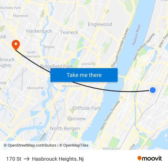 170 St to Hasbrouck Heights, Nj map