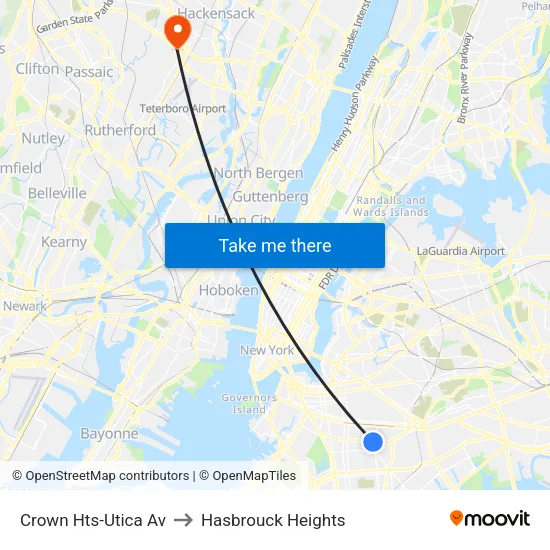 Crown Hts-Utica Av to Hasbrouck Heights map