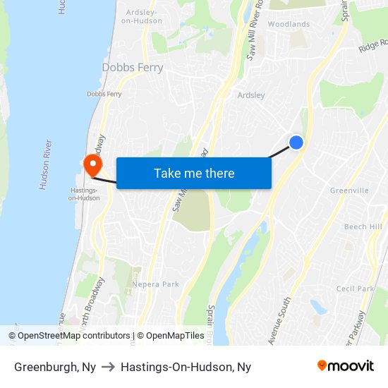 Greenburgh, Ny to Hastings-On-Hudson, Ny map