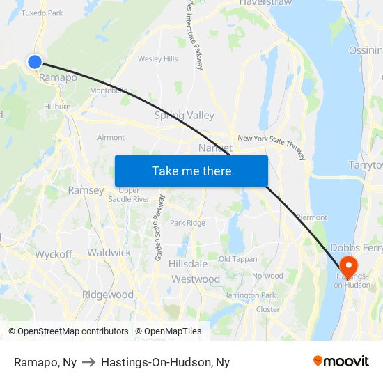 Ramapo, Ny to Hastings-On-Hudson, Ny map