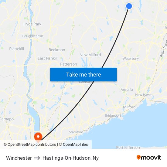 Winchester to Hastings-On-Hudson, Ny map