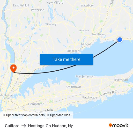 Guilford to Hastings-On-Hudson, Ny map