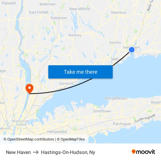 New Haven to Hastings-On-Hudson, Ny map