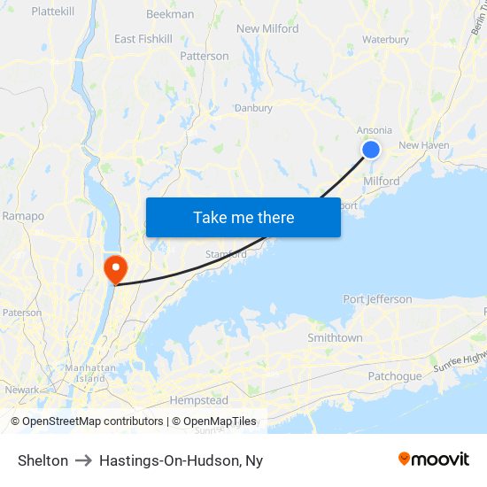 Shelton to Hastings-On-Hudson, Ny map