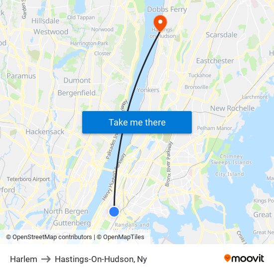 Harlem to Hastings-On-Hudson, Ny map