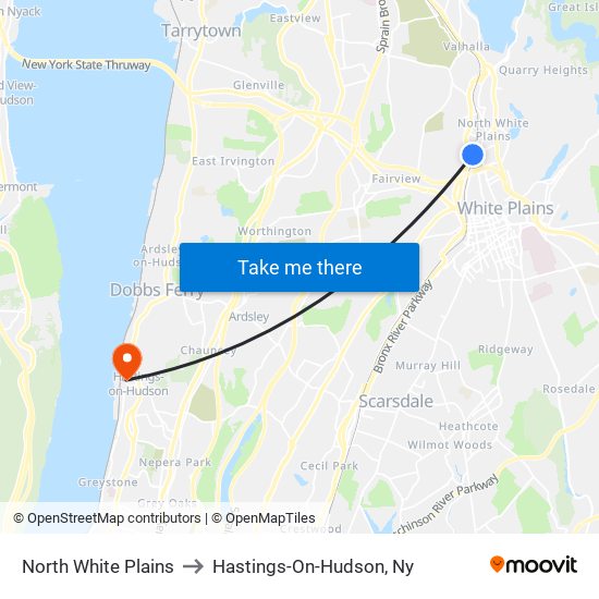 North White Plains to Hastings-On-Hudson, Ny map