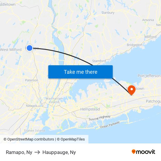 Ramapo, Ny to Hauppauge, Ny map