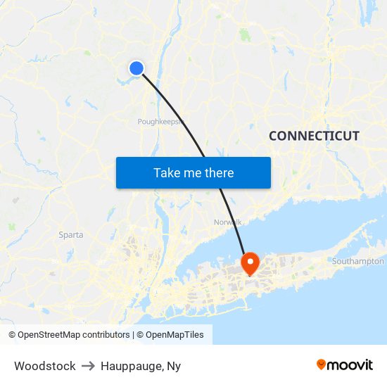 Woodstock to Hauppauge, Ny map