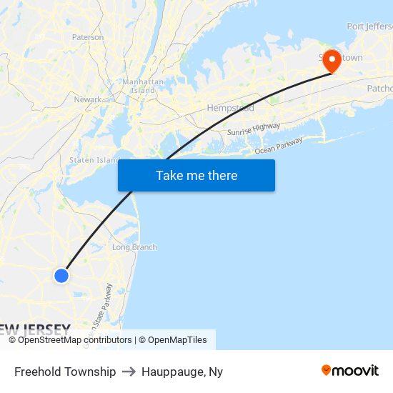 Freehold Township to Hauppauge, Ny map