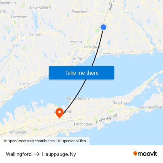 Wallingford to Hauppauge, Ny map