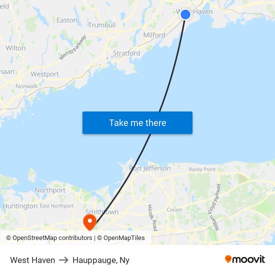 West Haven to Hauppauge, Ny map