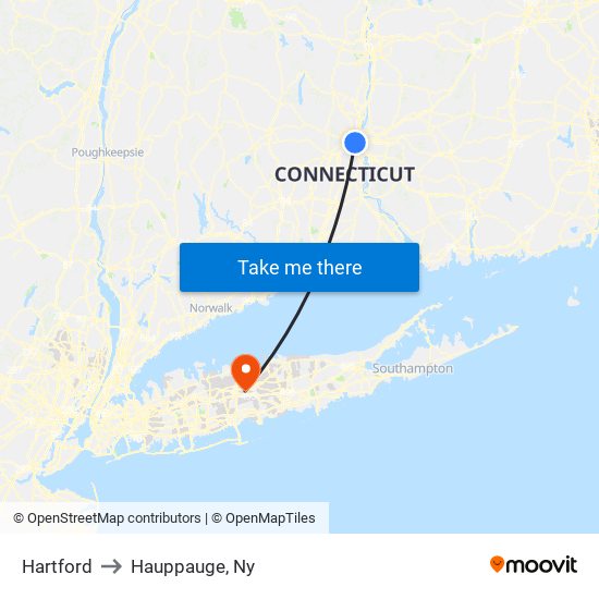 Hartford to Hauppauge, Ny map