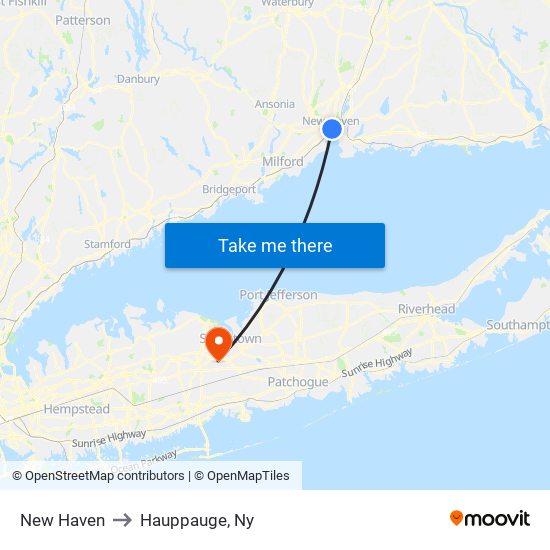 New Haven to Hauppauge, Ny map