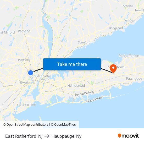 East Rutherford, Nj to Hauppauge, Ny map