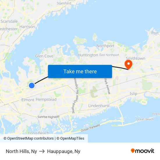 North Hills, Ny to Hauppauge, Ny map