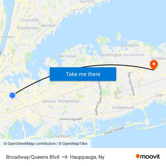 Broadway/Queens Blvd to Hauppauge, Ny map