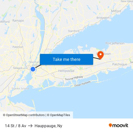 14 St / 8 Av to Hauppauge, Ny map
