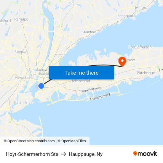 Hoyt-Schermerhorn Sts to Hauppauge, Ny map