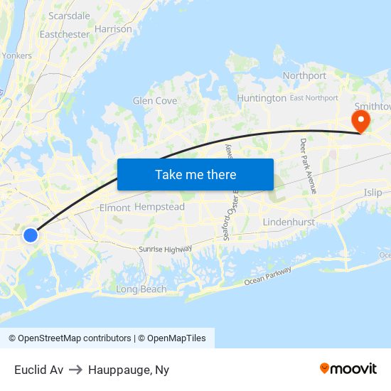 Euclid Av to Hauppauge, Ny map