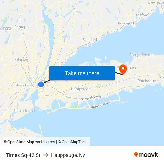 Times Sq-42 St to Hauppauge, Ny map