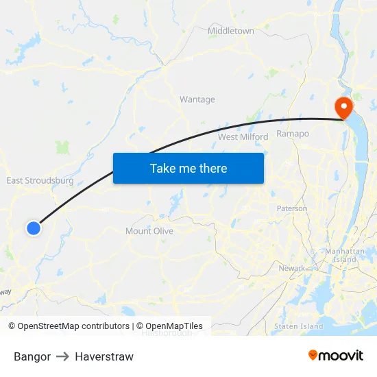 Bangor to Haverstraw map