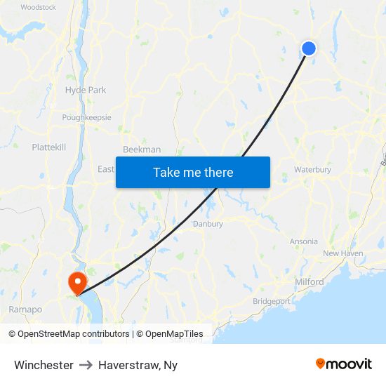 Winchester to Haverstraw, Ny map