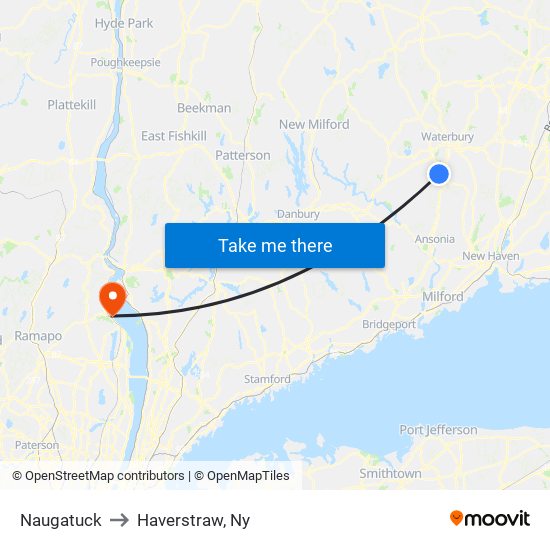 Naugatuck to Haverstraw, Ny map