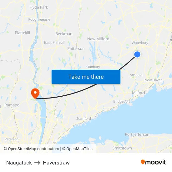 Naugatuck to Haverstraw map