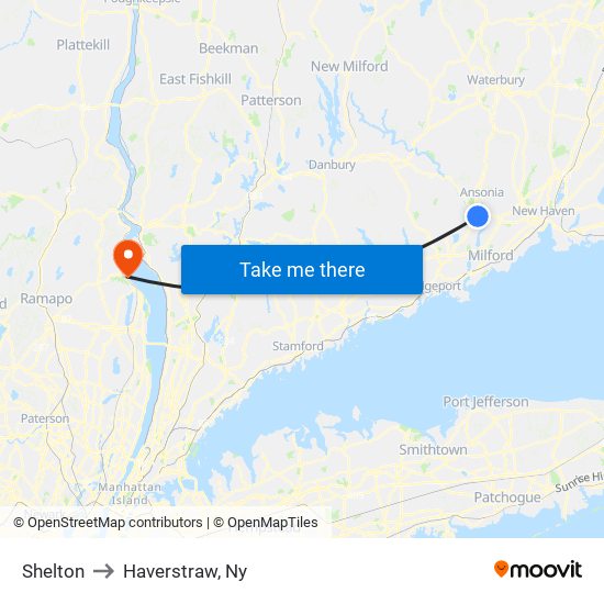 Shelton to Haverstraw, Ny map