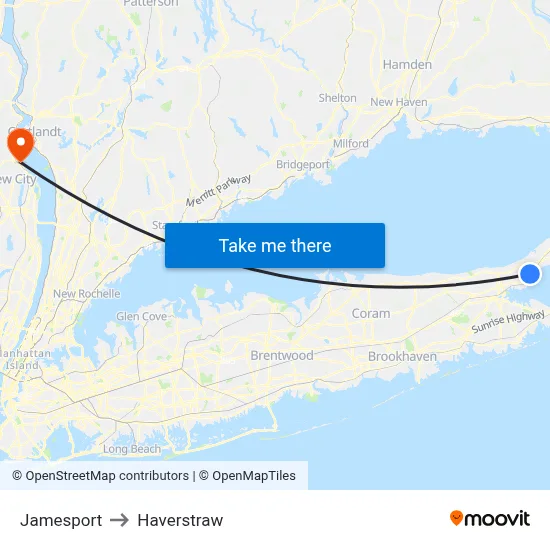Jamesport to Haverstraw map