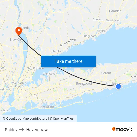 Shirley to Haverstraw map