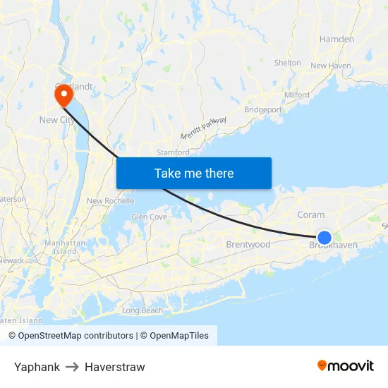 Yaphank to Haverstraw map