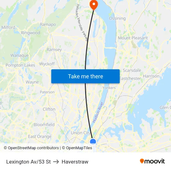 Lexington Av/53 St to Haverstraw map