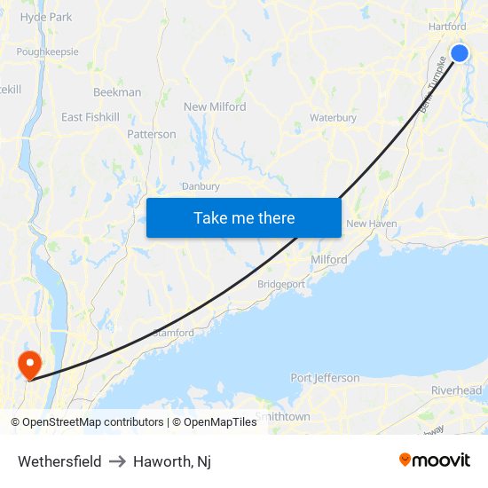 Wethersfield to Haworth, Nj map