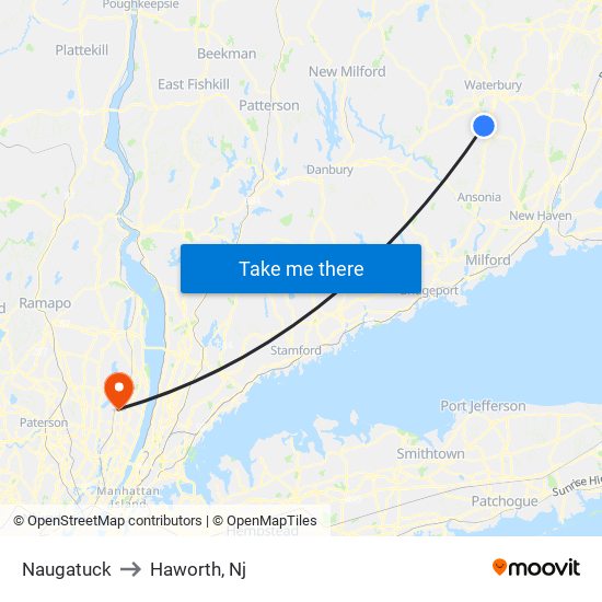 Naugatuck to Haworth, Nj map