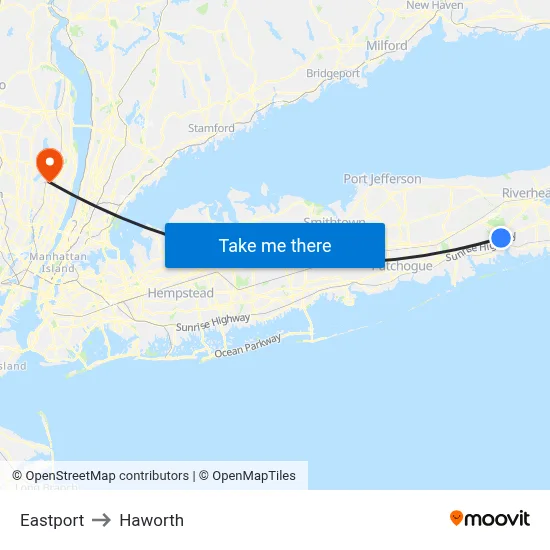 Eastport to Haworth map