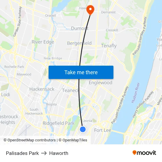 Palisades Park to Haworth map