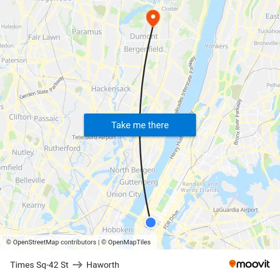 Times Sq-42 St to Haworth map
