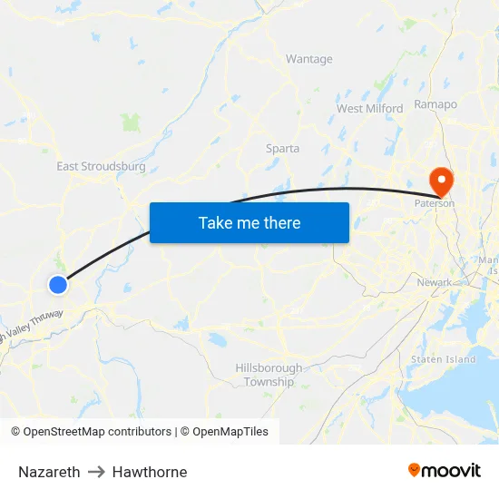 Nazareth to Hawthorne map