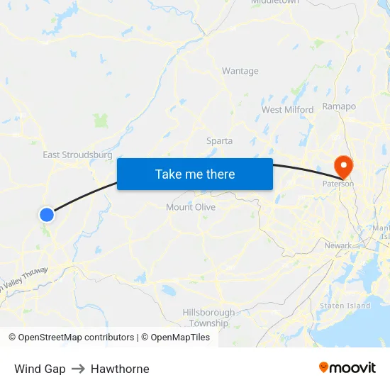 Wind Gap to Hawthorne map