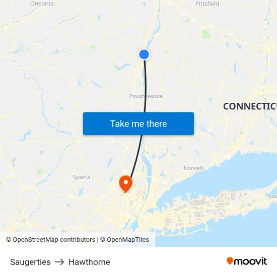 Saugerties to Hawthorne map