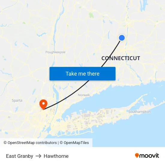 East Granby to Hawthorne map