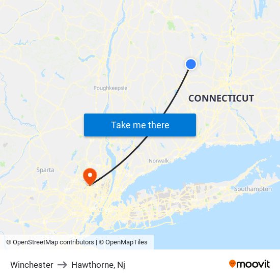 Winchester to Hawthorne, Nj map