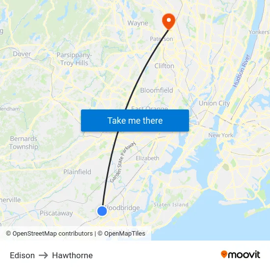 Edison to Hawthorne map