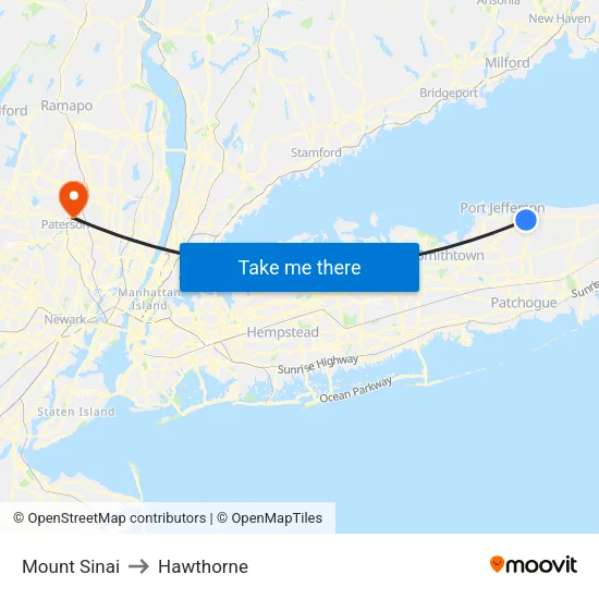 Mount Sinai to Hawthorne map