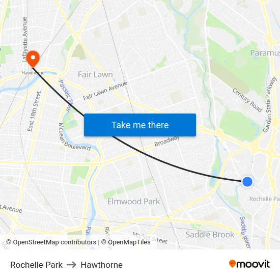 Rochelle Park to Hawthorne map