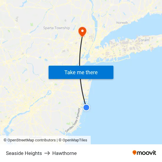 Seaside Heights to Hawthorne map