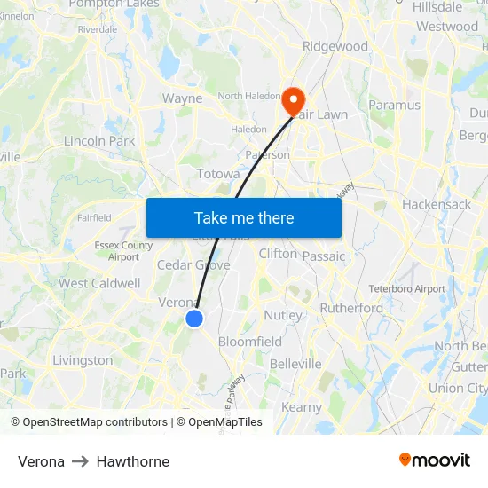 Verona to Hawthorne map