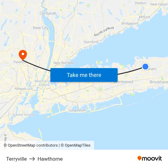 Terryville to Hawthorne map