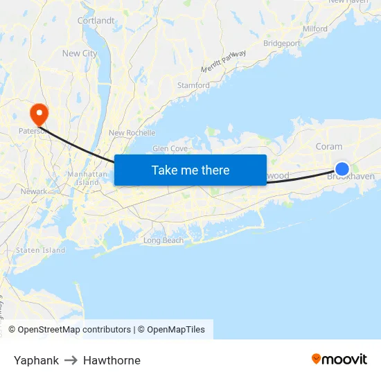 Yaphank to Hawthorne map